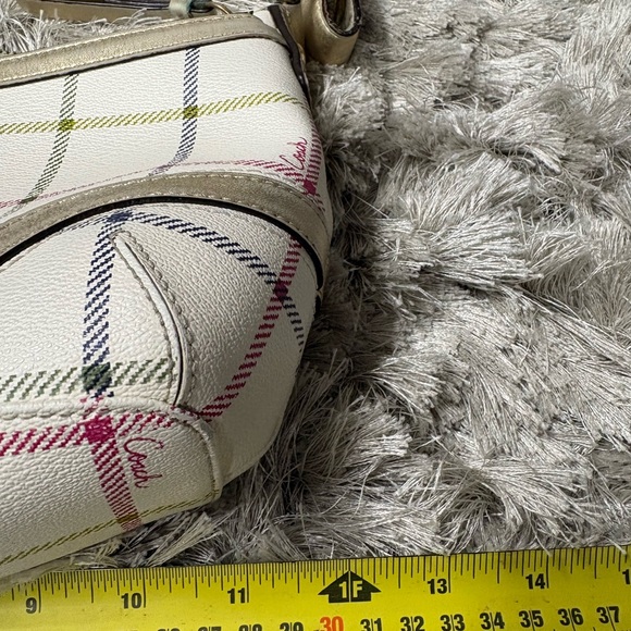 Coach White Plaid Crossbody Shoulder Bag with Multicolor Stripes - Picture 15 of 16